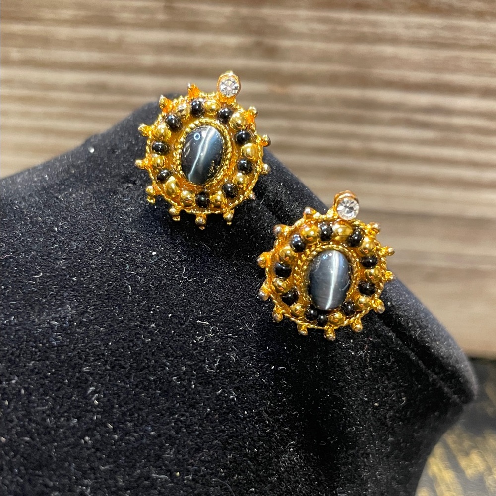 Elegant Gold and Black Stud Cateye Earrings SOLD